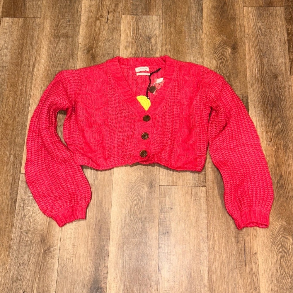 Urban Outfitters Pink Cable Knit Cropped Cardigan Sweater Womens Large New